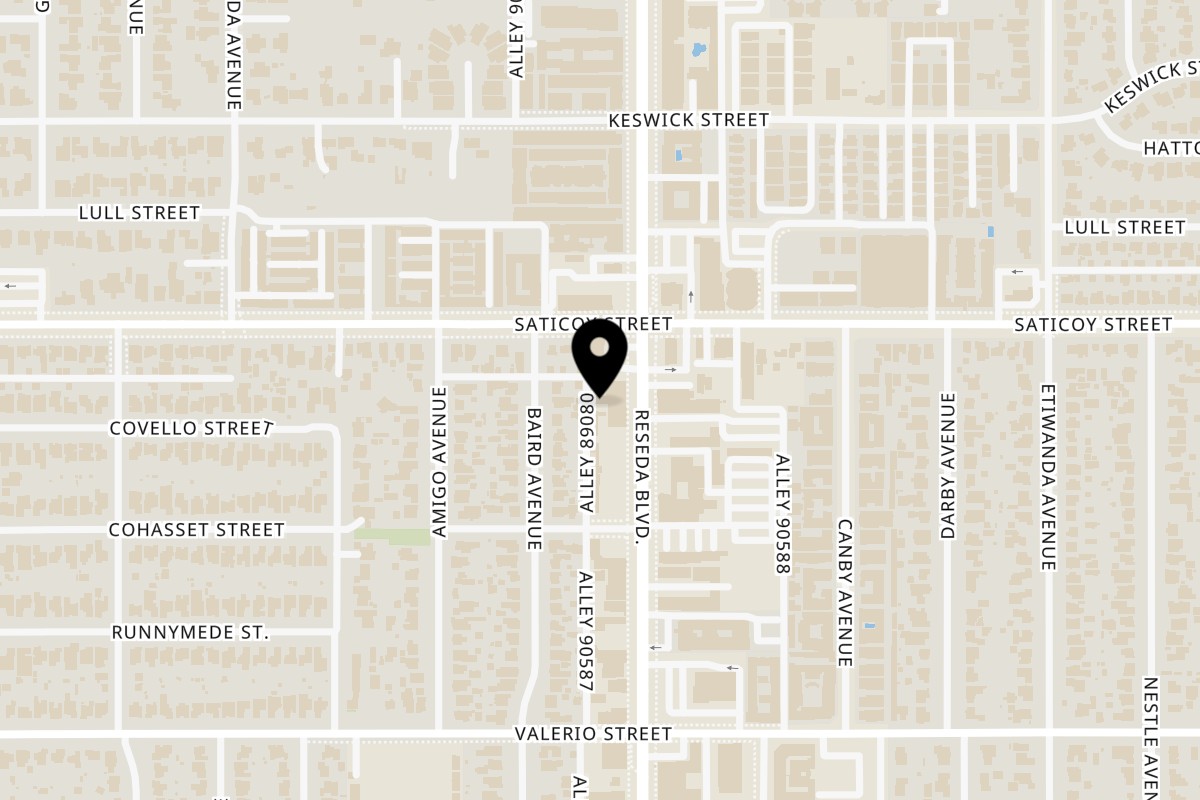 Map showing the location of Mis Raices Salvadorean Restaurant on 7539 Reseda Blvd in Reseda